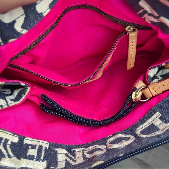 Authentic Vintage Dooney & Bourke logo Blue White Shoulder Bag Brown Leather - Picture 8 of 15